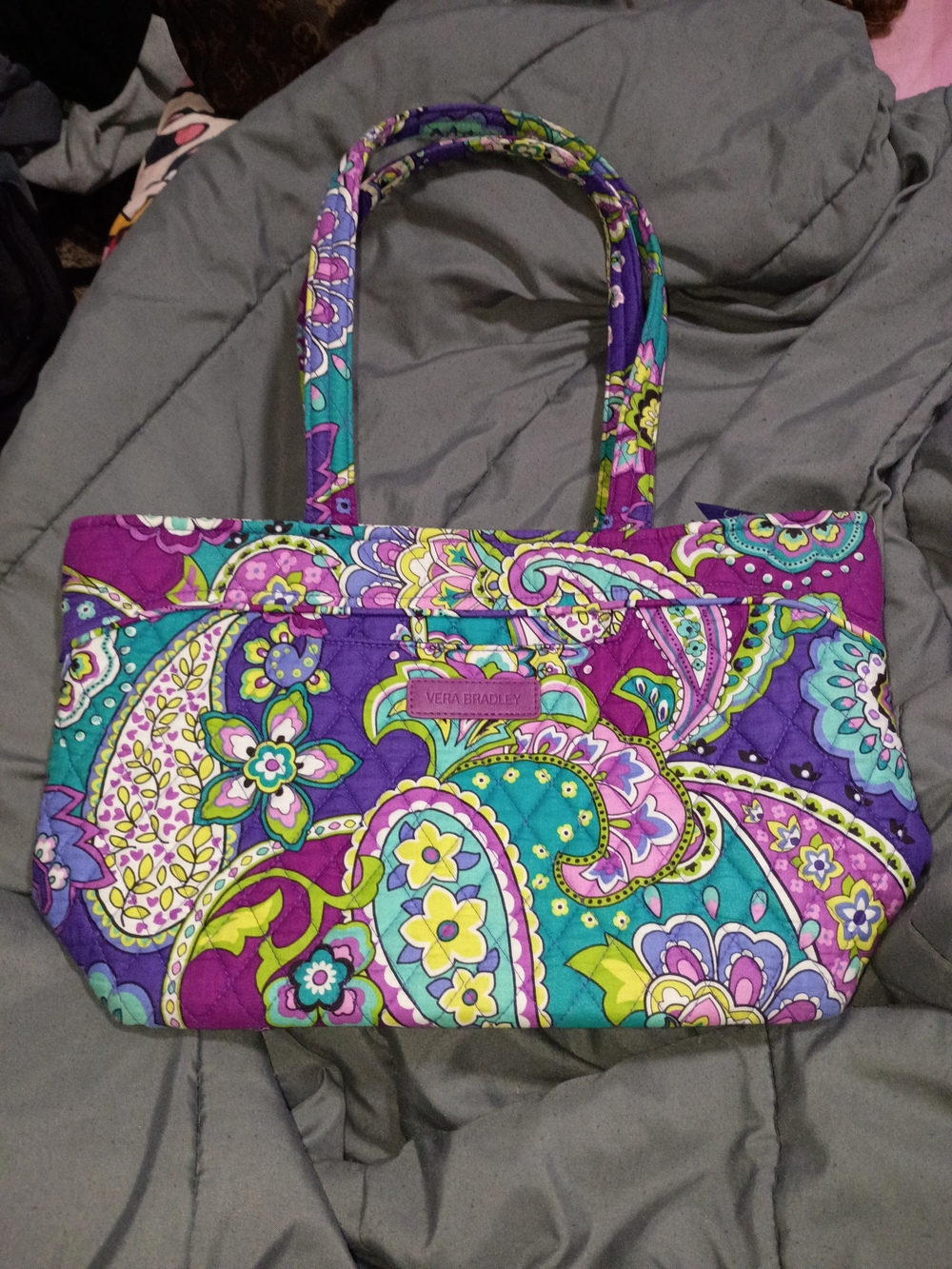 Vera Bradley Teal Purple Floral Paisley Quilted Tote